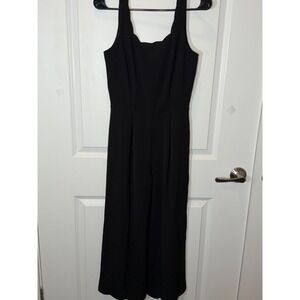 Monteau Black Scalloped Neck Wide Leg Jumpsuit Elegant Evening Occasion Size S